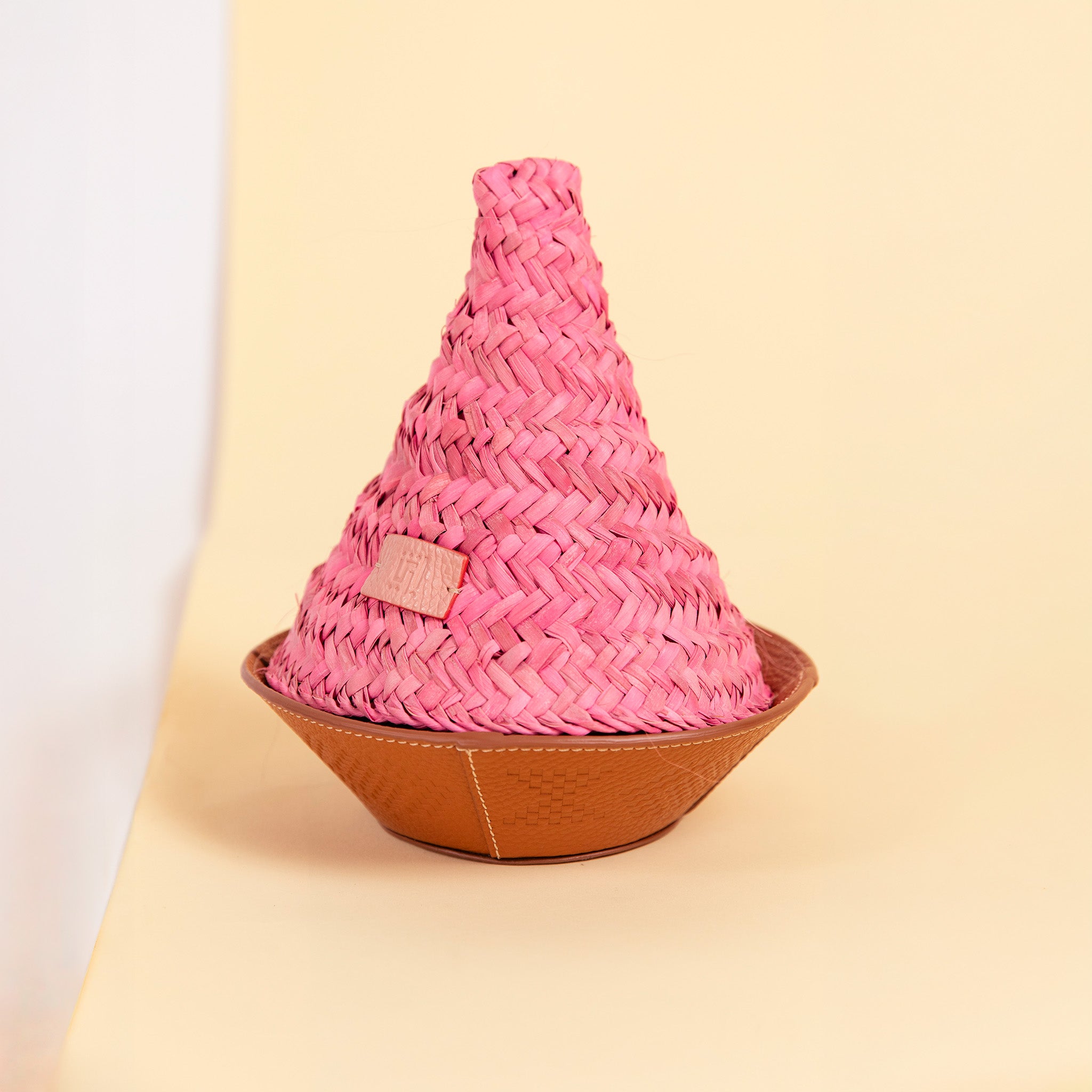 Pink Makkabah & Leather Tray (Brown) - Mini